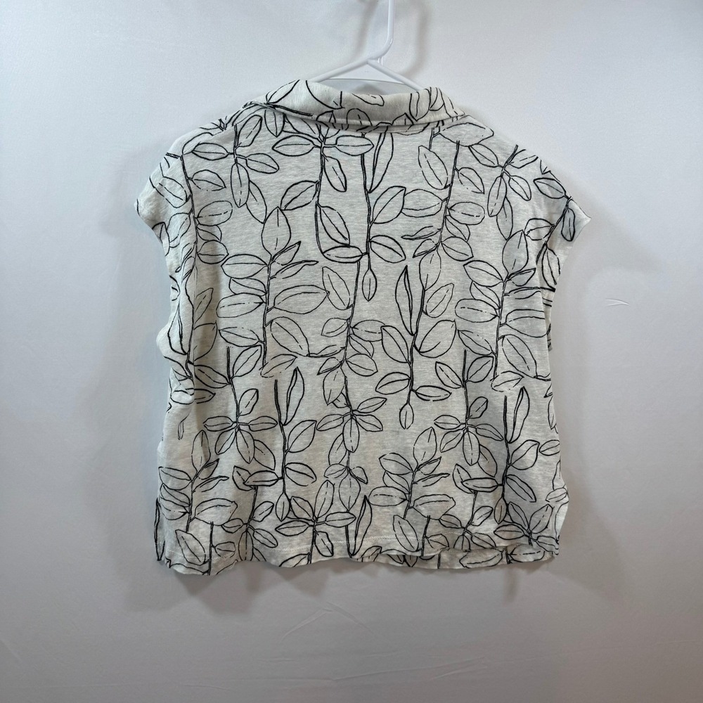 Cynthia Rowley Womens White Black Botanical Leaf 100% Linen Boxy Top Size M - Picture 4 of 7